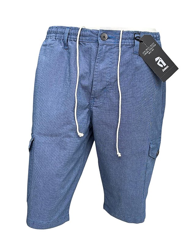 Bermuda Com Elástico Atrás Na Cintura - (Bolso Cargo - Zipper - Botão - Passante) -  Ref. 5392 Azul