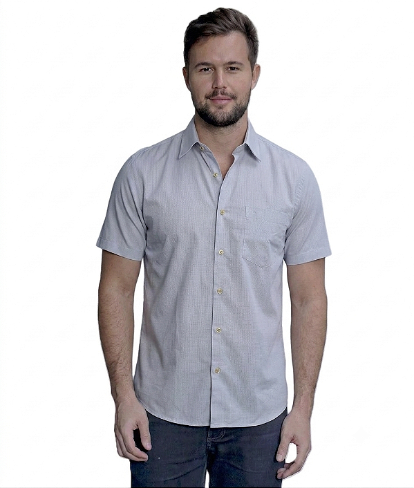 Camisa Dimarsi Tradicional Regular Fit - Com Bolso - Manga Curta - Algodão Fio 80 - Ref 10141 Azul