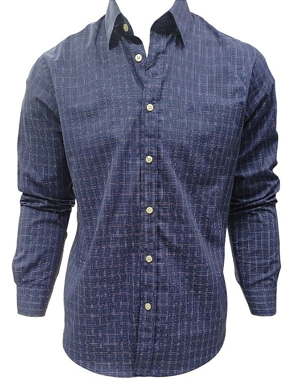 Camisa Social Dimarsi Tradicional Regular Fit - Com Bolso - Manga Longa - 100% Algodão - Ref 10294 Xadrez Azul