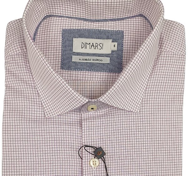 Camisa Dimarsi Tradicional Regular Fit - Com Bolso - Manga Curta - Algodão Egípcio - Ref 9721 Lilas Xadrez