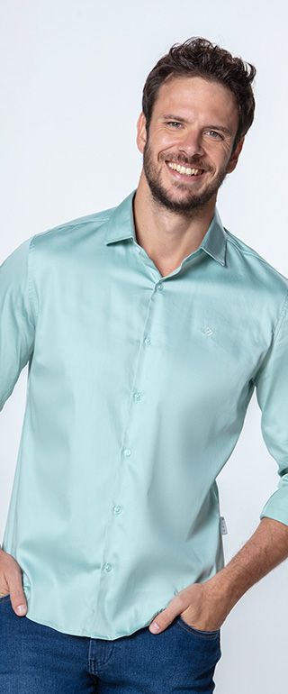 Camisa Pitt Masculina - Slim Fit - Manga Longa - Algodão / Elastano - Ref. 05066 Verde