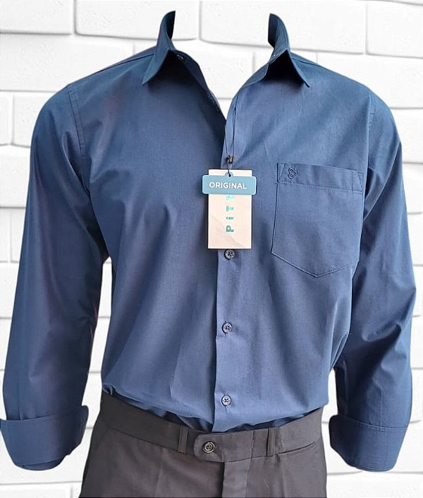 Camisa Pitt Masculina Regular Fit - Manga Longa Com Bolso - 100% Algodão - Ref. 05072 Marinho