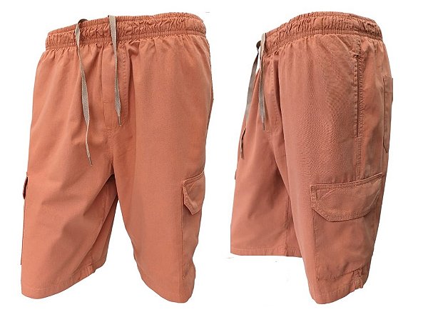 Bermuda Com Elástico Califórnia (SEM ZIPPER) - Com Bolso Lateral Cargo - Ref. 831 Telha