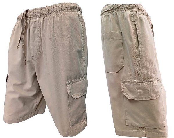 Bermuda Com Elástico Califórnia (SEM ZIPPER) - Com Bolso Lateral Cargo - Ref. 831 Areia