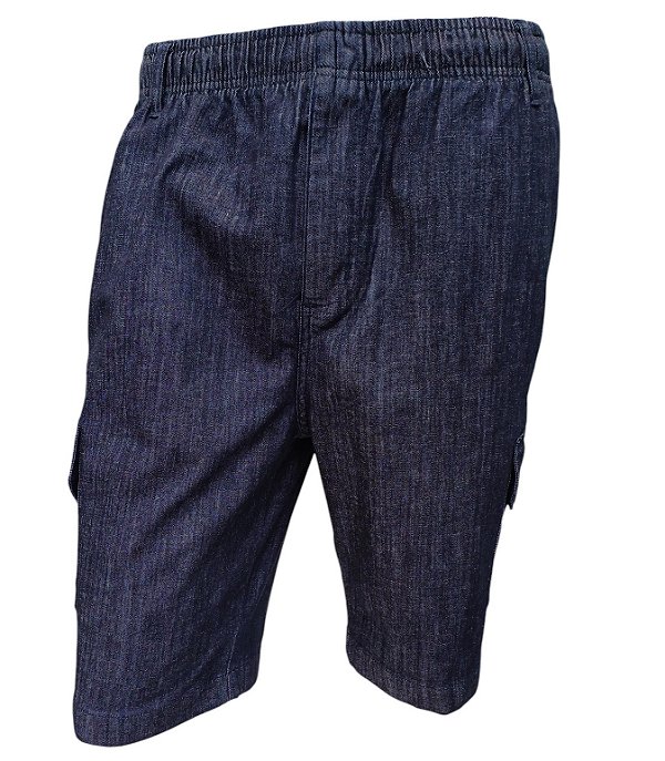 Bermuda Jeans de Elástico Great News - Com Zipper e Bolso lateral Cargo - Ref. 437 Azul