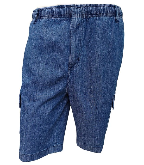 Bermuda Jeans de Elástico Great News - Com Zipper e Bolso lateral Cargo - Ref. 437 Delave