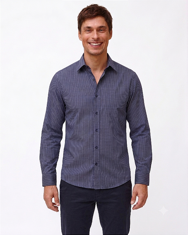 Camisa Social Dimarsi Tradicional Slim Fit - Manga Longa - Ref 9878 Listrada Azul