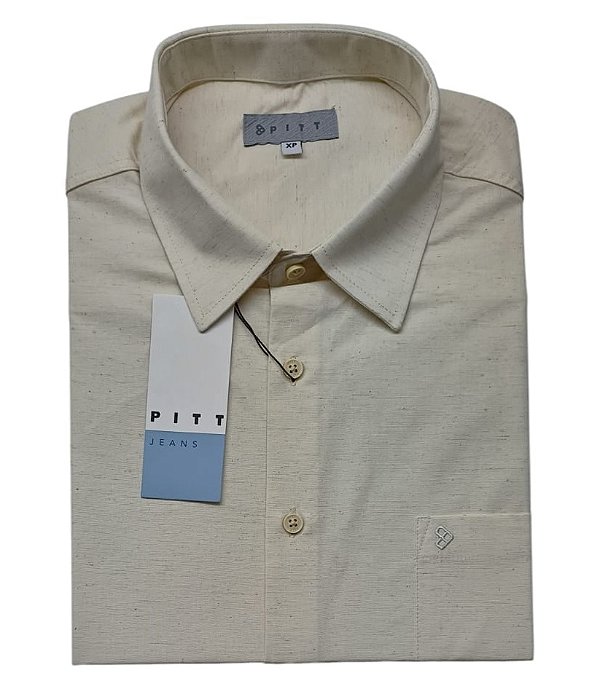Camisa Pitt Regular Masculina Plus Size - Manga Curta - Algodão / Linho - Ref. 35150 Bege