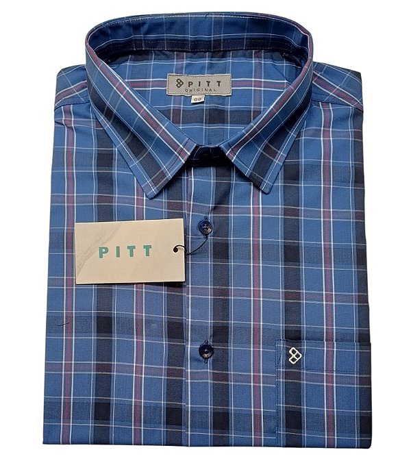 Camisa Pitt Regular Masculina - Manga Curta - 100% Algodão - Ref. 05195 Xadrez