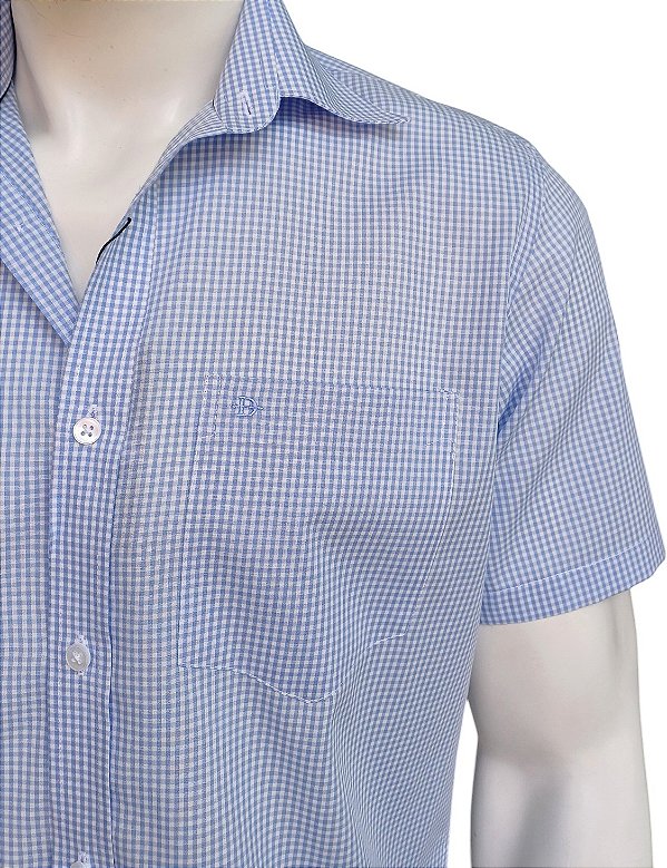 Camisa Dimarsi Tradicional Regular Fit - Com Bolso - Manga Curta - Algodão Egípcio - Ref 10467 Azul Xadrez