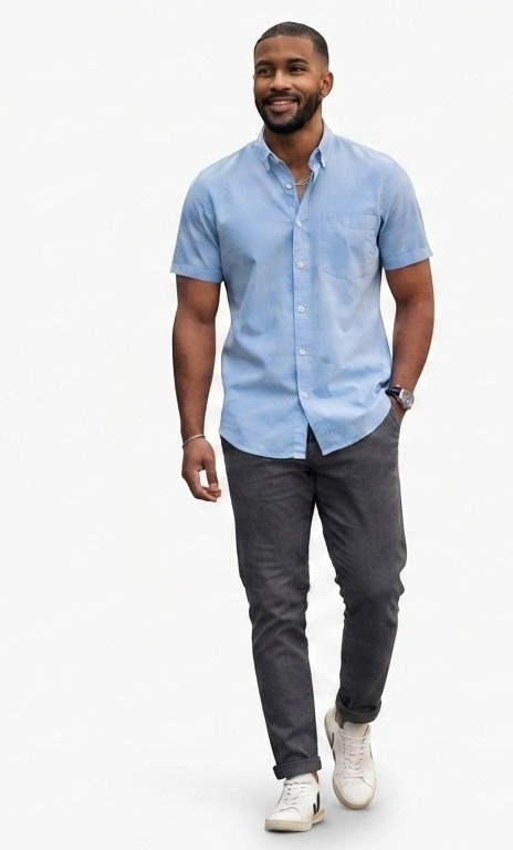 Camisa Dimarsi Tradicional Regular Fit - Com Bolso - Manga Curta - Algodão Fil a Fil - Ref 10405 Azul