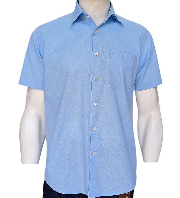 Camisa Dimarsi Tradicional Regular Fit - Com Bolso - Manga Curta - 100% Algodão - Ref 10405 Azul