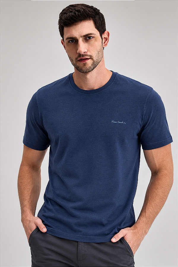Camiseta Gola Careca Pierre Cardin - 100% Algodão - Ref. 40142 Marinho