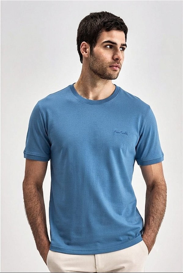Camiseta Gola Careca Pierre Cardin - 100% Algodão - Ref. 40142 Indigo