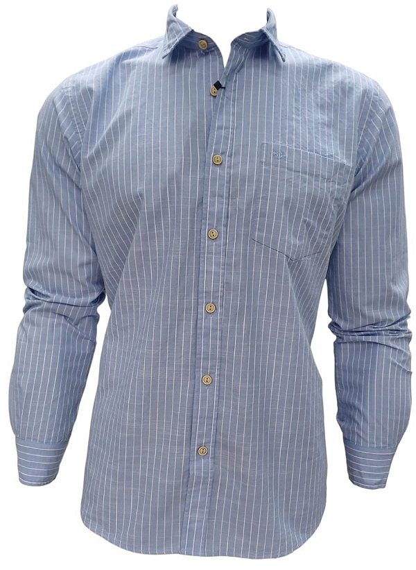 Camisa Dimarsi Manga Longa Regular Fit - Com Bolso - Algodão Egípcio - Ref 10552 Azul Listrada