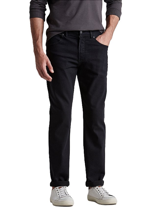 Calça Jeans Masculina Pierre Cardin New Fit (Cintura Média) - Ref. 457P009 Preta - Algodão / Poliester / Elastano - Jeans Macio