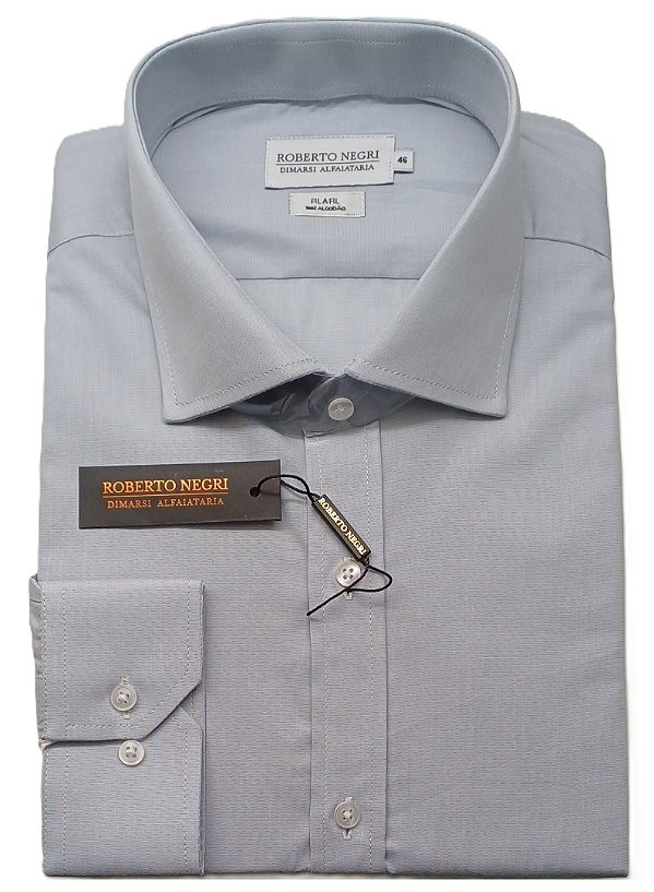 Camisa Social Roberto Negri Regular Fit - (Sem Bolso) - Manga Longa - 100% Algodão Fil a Fil  - REF 1207 Azul