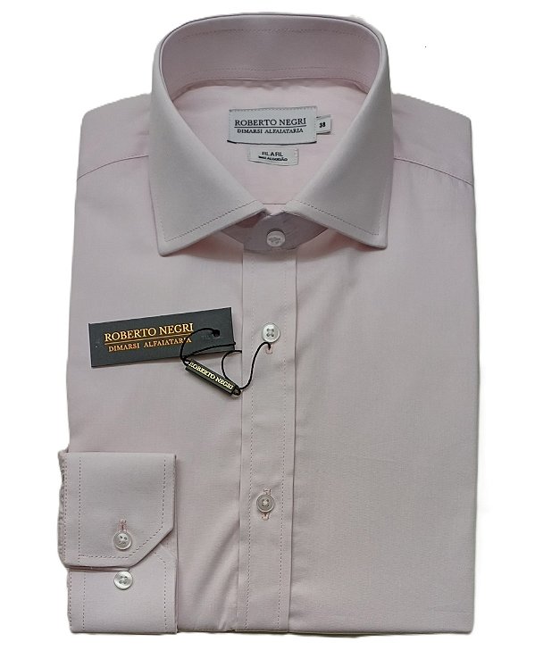 Camisa Social Roberto Negri Regular Fit - (Sem Bolso) - Manga Longa - 100% Algodão Fil a Fil - REF 1207 Rosa