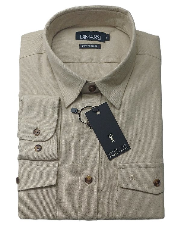 Camisa Dimarsi Manga Longa Regular Fit - Flanela - Com 2 Bolsos - Puro Algodão - Ref 10696