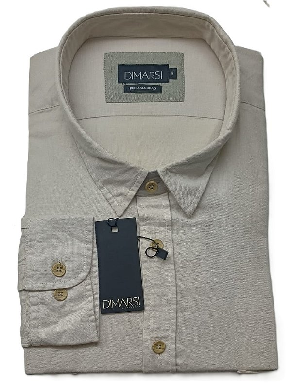 Camisa Dimarsi Manga Longa Regular Fit - Com 2 Bolsos - Puro Algodão - Ref 10718 Bege