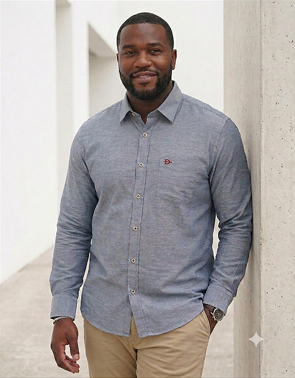 Camisa Dimarsi Manga Longa Regular Fit - Puro Algodão - Ref 6302 Azul