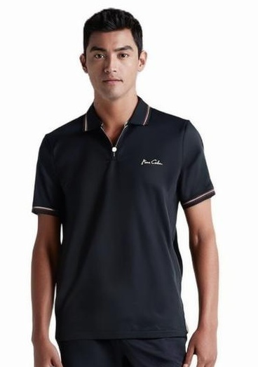 Camisa Polo Pierre Cardin Com Ziper - Manga Curta Com Punho - Malha Piquet - Ref 47750 Preta