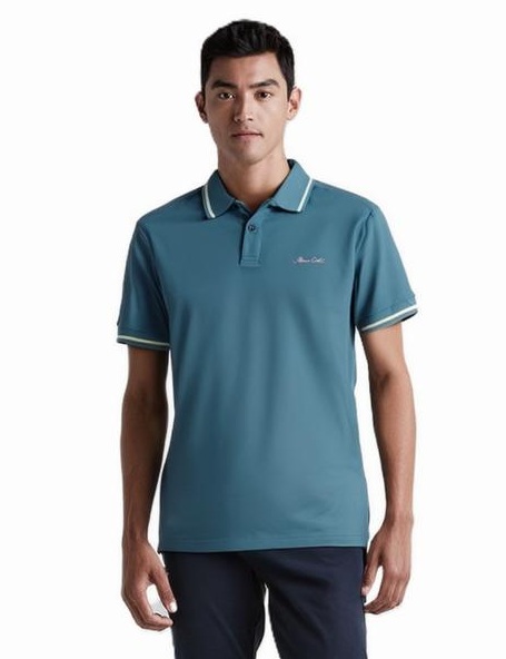 Camisa Polo Pierre Cardin - Manga Curta Com Punho - Malha Piquet - Ref 47011 Azul