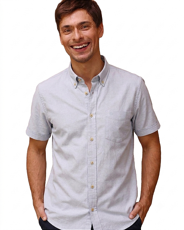 Camisa Dimarsi Tradicional Regular Fit - Com Bolso - Manga Curta - 100% Algodão Oxford - Ref. 10805 Azul