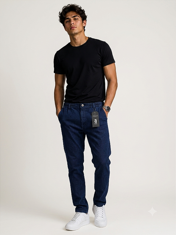 Calça Com Elástico na Cintura - ( Zipper - Botão - Passante) - Ref. 4774 Jeans