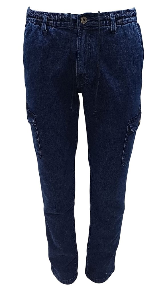 Calça Com Elástico Inteiro na Cintura - Com Bolso Cargo - Ref. 4770 Jeans Stone