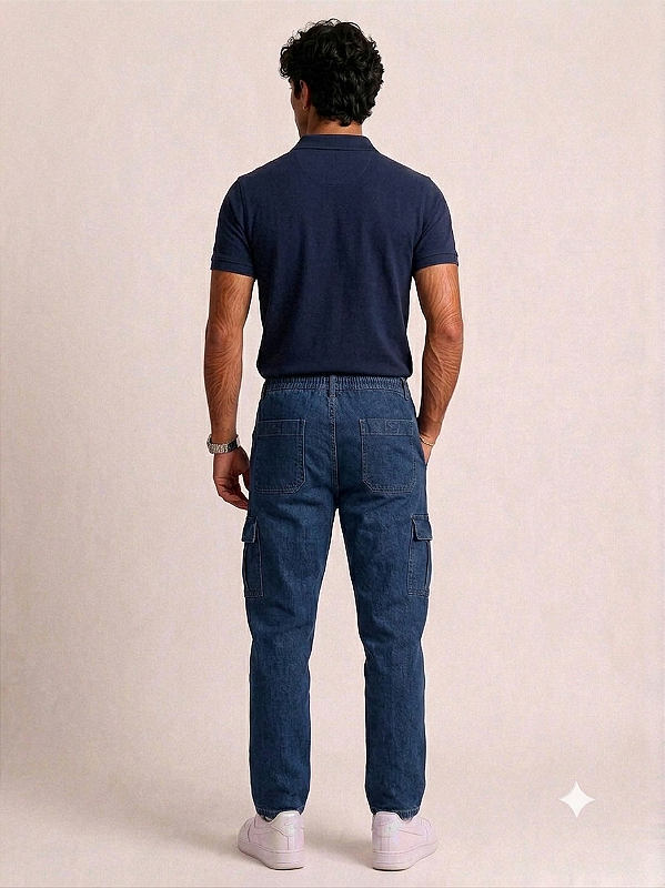 Calça Com Elástico Inteiro na Cintura - Com Bolso Cargo - Ref. 4770 Jeans Stone