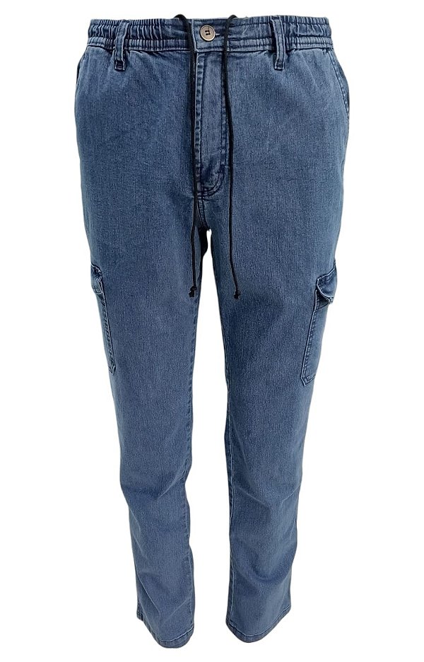 Calça Com Elástico Inteiro na Cintura - Com Bolso Cargo - Ref. 4770 Delave