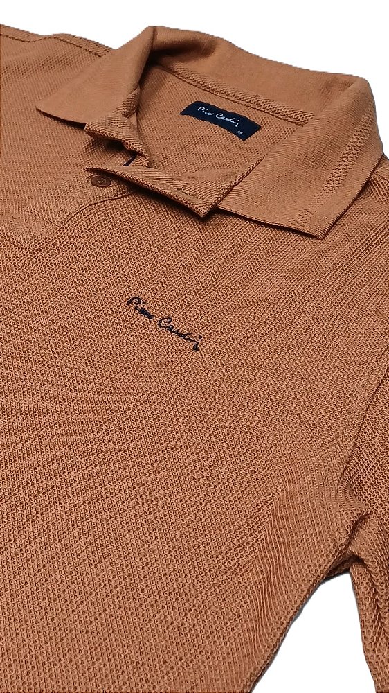 Camisa Polo Pierre Cardin - Manga Curta Com Punho - Malha Piquet - Ref 48015 Terra