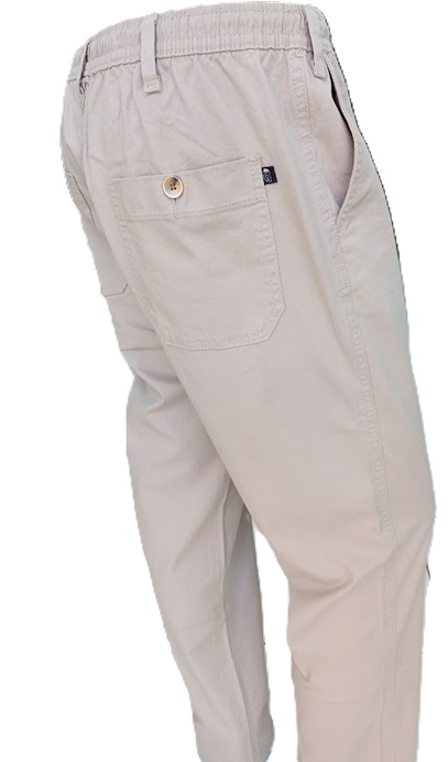 Calça Com Elástico na Cintura - ( Zipper - Botão - Passante - Barbante) - Ref. 4561 Sarja Bege