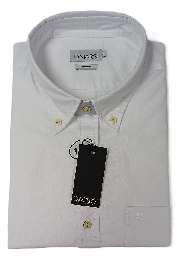 Camisa Dimarsi Tradicional Regular Fit - Com Bolso - Manga Curta - 100% Algodão Oxford - Ref. 10805 Branca