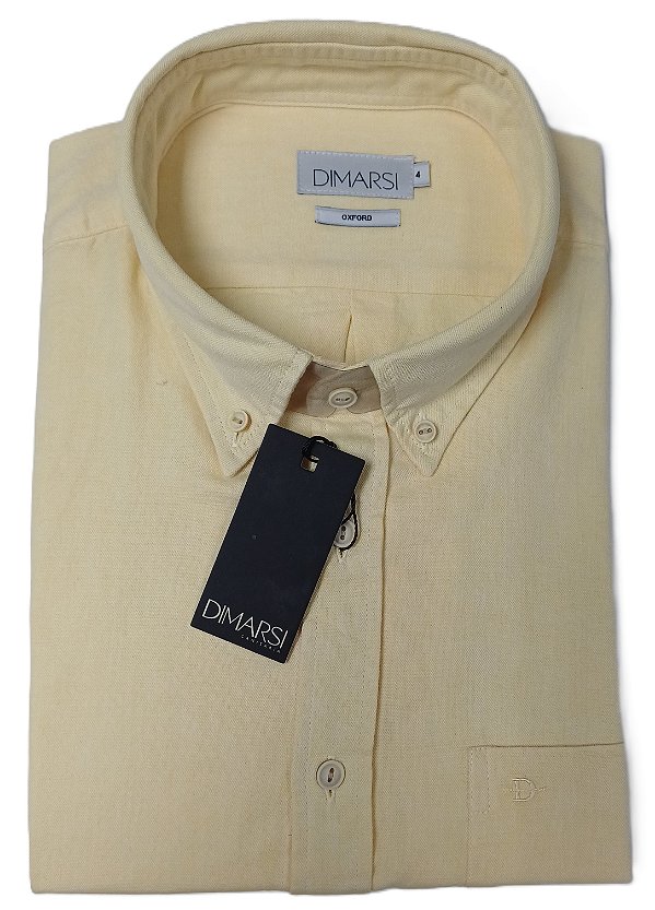 Camisa Dimarsi Tradicional Regular Fit - Com Bolso - Manga Curta - 100% Algodão Oxford - Ref. 10805 Amarela