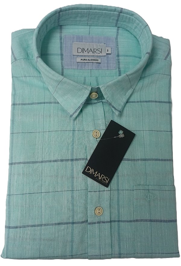 Camisa Dimarsi Tradicional Regular Fit - Com Bolso - Manga Curta - Puro Algodão - Ref. 10755 xadrez verde