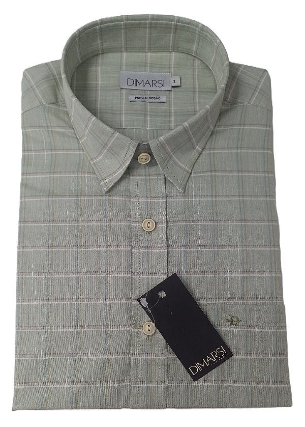 Camisa Dimarsi Tradicional Regular Fit - Com Bolso - Manga Curta - Puro Algodão - Ref. 10753 xadrez verde