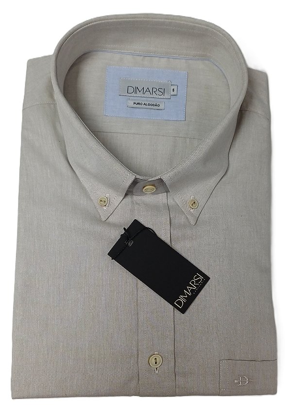 Camisa Dimarsi Tradicional Regular Fit - Botão No Colarinho - Com Bolso - Manga Curta - Puro Algodão - Ref. 10775 Cru