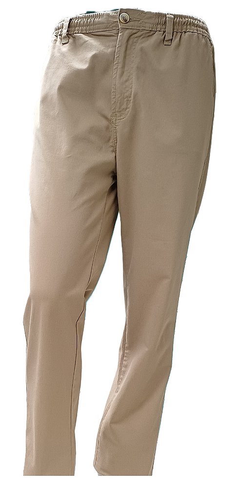Calça Com Elástico na Cintura - ( Zipper - Botão - Passante - Barbante) - Ref. 4561 Sarja Caqui