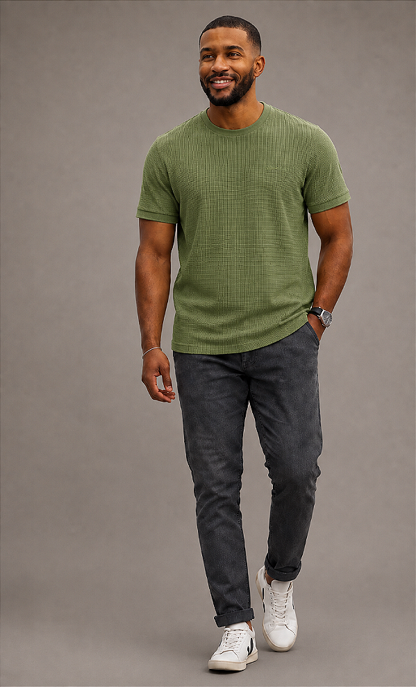 Camiseta Gola Careca Pierre Cardin - Algodão/Poliestrer - Ref. 48265 Verde