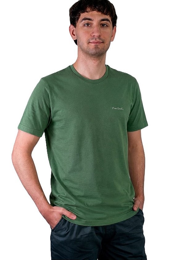 Camiseta Gola Careca Pierre Cardin - 100% Algodão - Ref. 40145 Militar