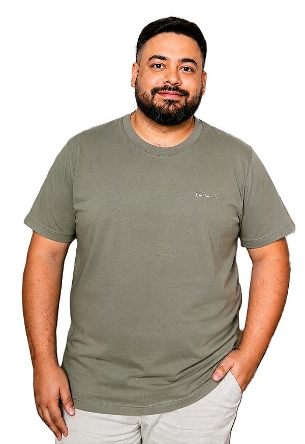 Camiseta Gola Careca Pierre Cardin (PLUS SIZE) - 100% Algodão - Ref. 40146 Caqui