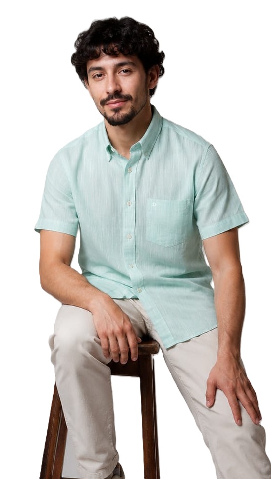 Camisa Dimarsi Tradicional Regular Fit - Com Bolso - Manga Curta - Puro Algodão - Ref. 11049 verde
