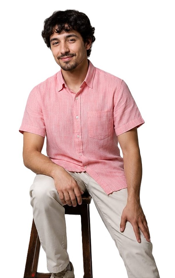 Camisa Dimarsi Tradicional Regular Fit - Com Bolso - Manga Curta - Puro Algodão - Ref. 11049 Rosa