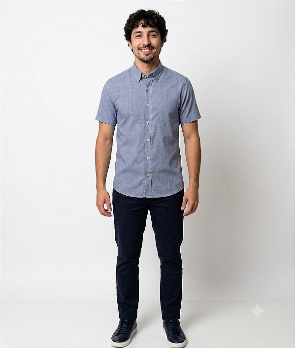 Camisa Dimarsi Tradicional Regular Fit - Com Bolso - Manga Curta - Algodão Egípcio- Ref. 10545 Xadrez Azul