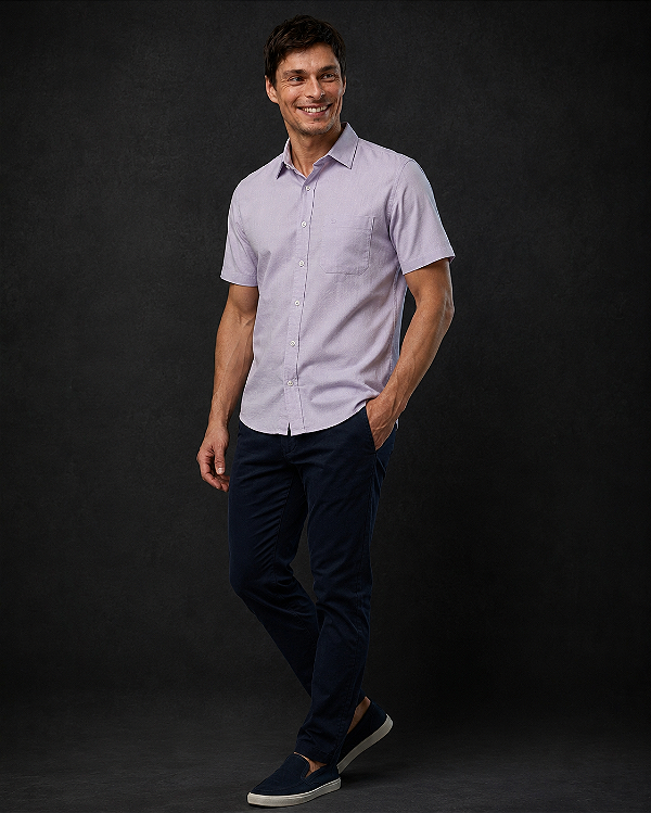 Camisa Dimarsi Tradicional Regular Fit - Com Bolso - Manga Curta - Algodão Fio 60 - Ref. 10513 Lilas