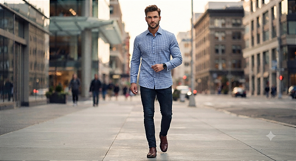 Camisa Poggio Sem Bolso - Manga Longa - Com Botão no Colarinho - 100% Algodão - Ref. 21080 Xadrez