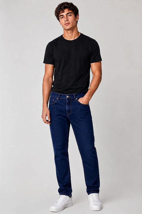 Calça Jeans Masculina Pierre Cardin Reta (Cintura Alta) - Ref. 467P551 Azul - Jeans Macio
