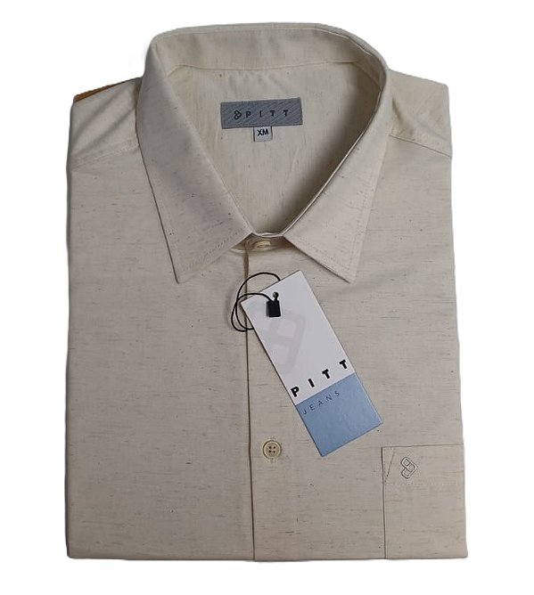 Camisa Pitt Regular Masculina Plus Size - Com Bolso - Manga Curta - Algodão / Linho- Ref. 35150 Bege